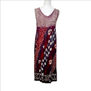 Boho Smocked Flowy Maxi Dress Sleeveless Burgundy Wine Womens One Size